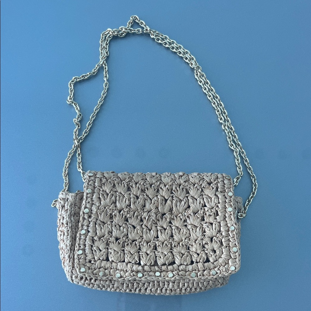 Mango Beige Woven Crossbody Bag